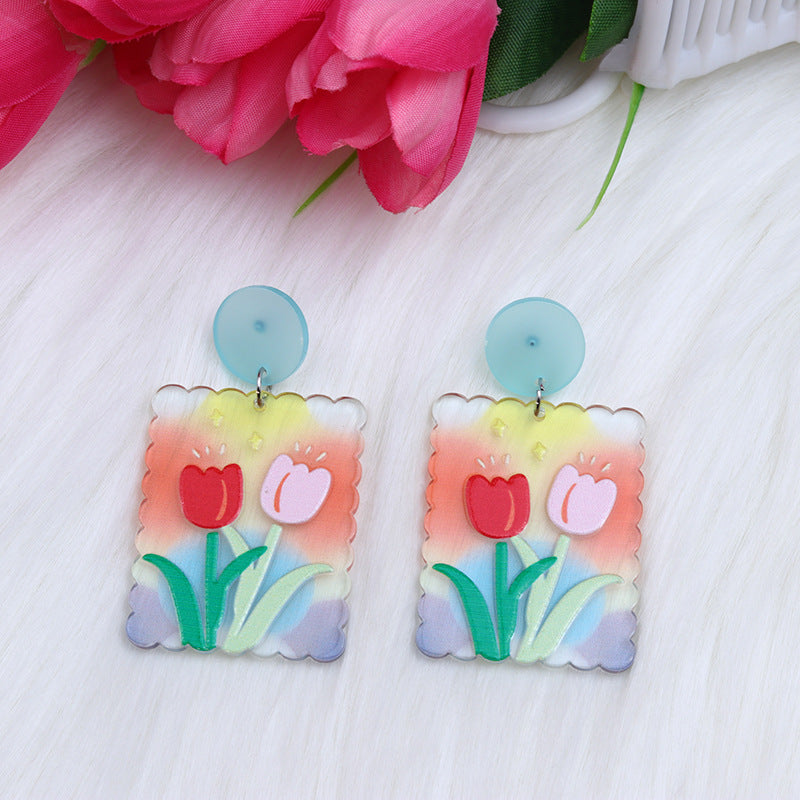 Flores de tulipán de color caramelo al por mayor Pendientes acrílicos